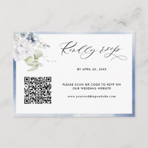 Dusty Blue Watercolor, Floral Wedding QR Code RSVP Enclosure Card