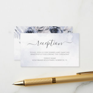 Dusty Blue Watercolor Floral Wedding Reception Enclosure Card