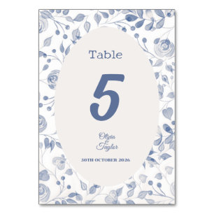 Dusty Blue Watercolor Floral Wedding Table Number