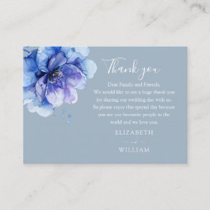 Dusty Blue Watercolor Floral Wedding Thank You Place Card