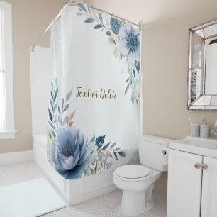 Dusty Blue Watercolor Flowers Silver Elegant
