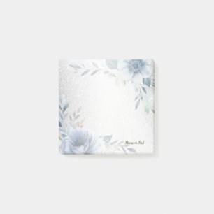 Dusty Blue Watercolor Flowers Silver Elegant Post-it Notes
