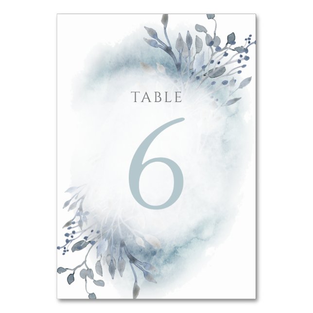 dusty blue watercolor flowers Table Number 6 (Front)