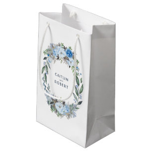 Dusty Blue Watercolor Flowers Wedding Small Gift Bag