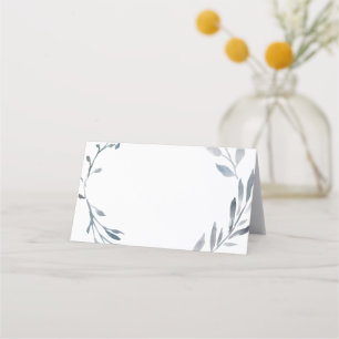 dusty blue watercolor foliage wreath place card