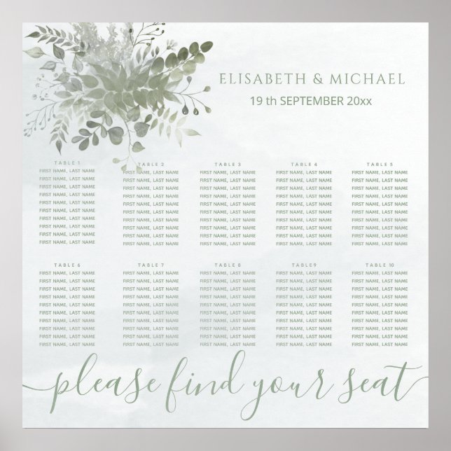 Dusty blue watercolor greenery eucalyptus poster (Front)