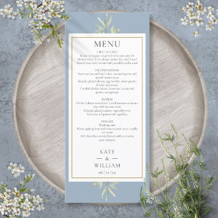 Dusty Blue Watercolor Greenery Wedding Dinner Menu
