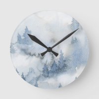 Dusty Blue Watercolor Misty Abstract Forest
