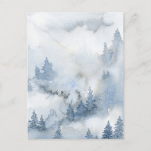 Dusty Blue Watercolor Misty Forest   Postcard