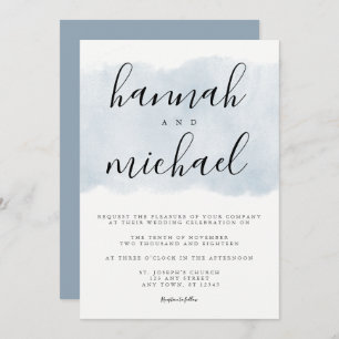 Dusty Blue Watercolor Modern Simple Wedding Invitation