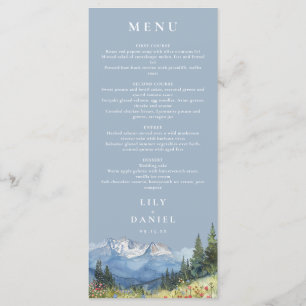 Dusty Blue Watercolor Mountain Wildflower Wedding Menu