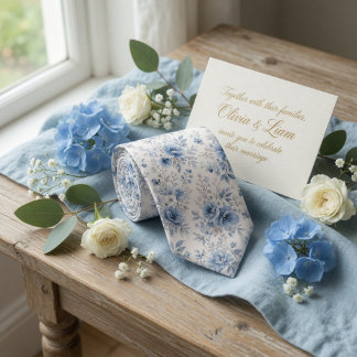 Dusty Blue Watercolor Peonies and Wildflower Tie
