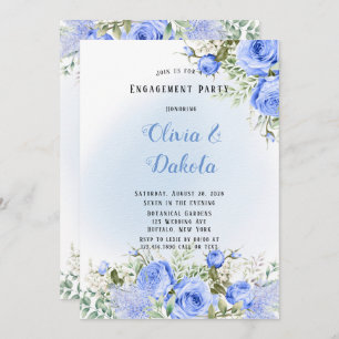 Dusty Blue Watercolor Peony Bloom Engagement Party Invitation