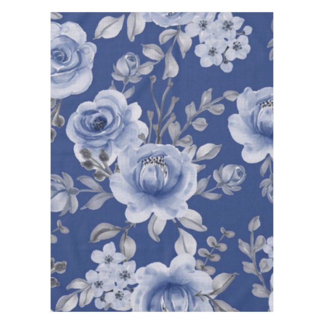 Dusty Blue Watercolor Peony Tapestry  Tablecloth (Front)