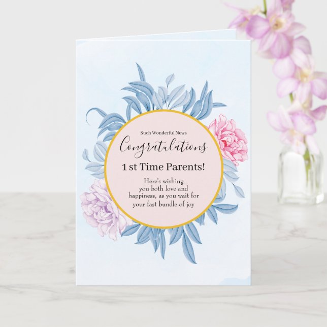 Dusty Blue Watercolor Pregnancy Congratulations Card (Orchid)