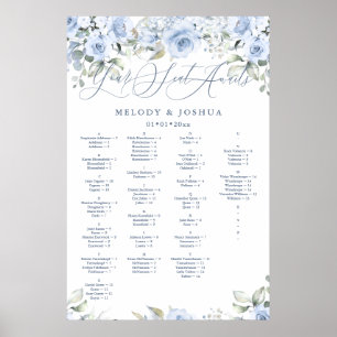Dusty Blue Watercolor Roses Alpha Seating Chart