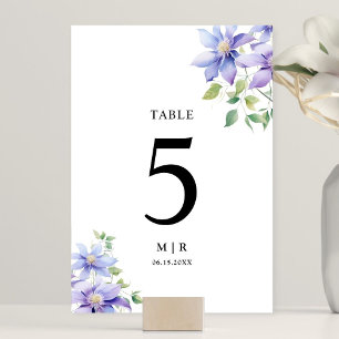Dusty Blue Watercolor Rustic Floral Wedding Table Number