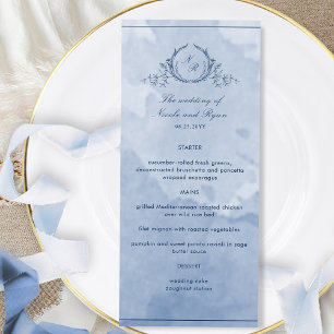 Dusty Blue Watercolor Script Monogram Wedding Menu