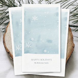 Dusty Blue Watercolor Snowflake Guest Towel Napkin