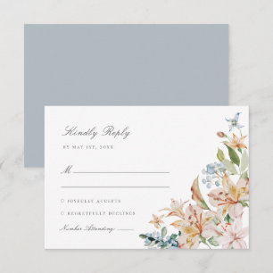 Dusty Blue Watercolor Spring Floral Wedding RSVP Card