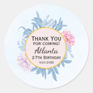 Dusty Blue Watercolor Succulent 30th Birthday Classic Round Sticker