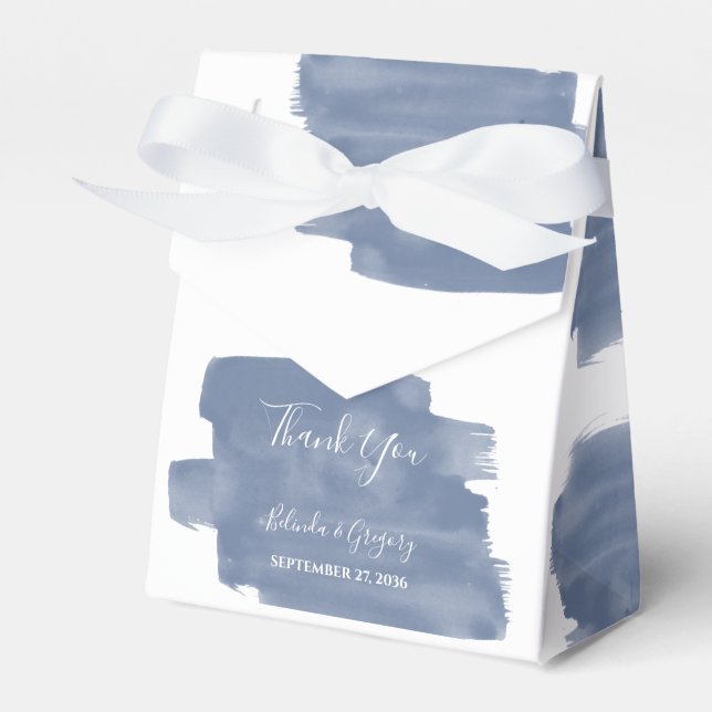 Dusty Blue Watercolor Wedding Favor Box (Front Side)