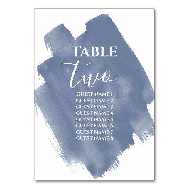 Dusty Blue Watercolor Wedding Guest Names Table Number (Front)