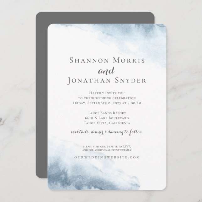 Dusty Blue Watercolor Wedding Invitations (Front/Back)