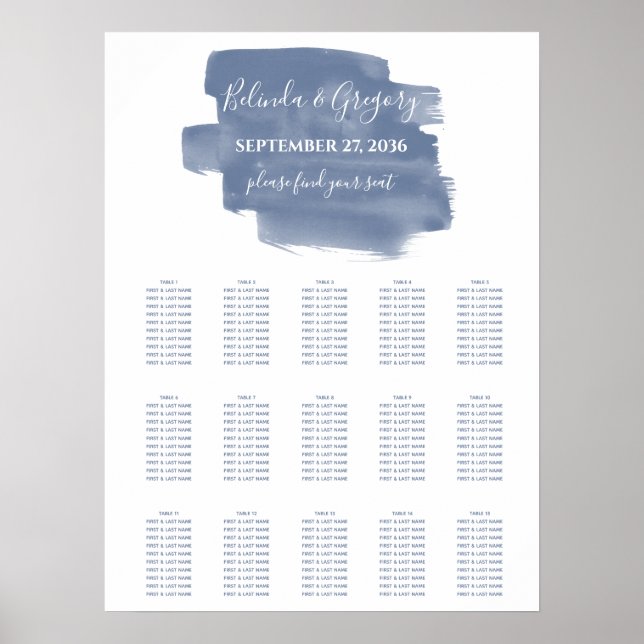 Dusty Blue Watercolor Wedding Seating Chart (Front)