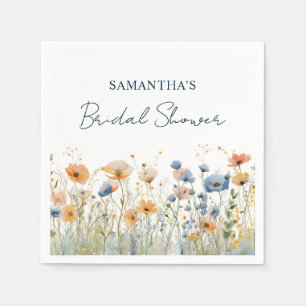 Dusty Blue Watercolor Wildflower Bridal Shower Napkin
