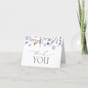 Dusty Blue Watercolor Wildflower Thank You Card