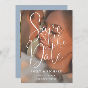 Dusty Blue Wedding 2 Photo Elegant Script Save The Date