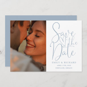 Dusty Blue Wedding 2 Photo Elegant Script Save The Date