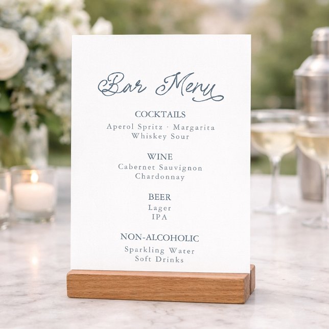 Dusty Blue Wedding Bar Menu Card (Creator Uploaded)
