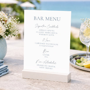 Dusty Blue Wedding Bar Menu Invitation
