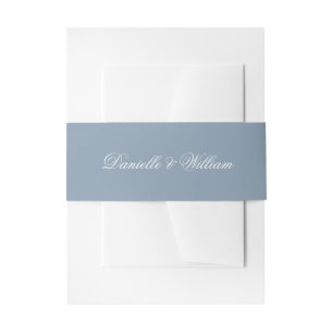 Dusty Blue Wedding Belly Band with White Script Invitation Belly Band