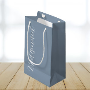 Dusty Blue Wedding Bridesmaid Stylized Script Small Gift Bag