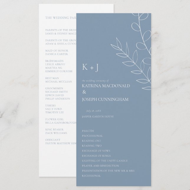 Dusty Blue Wedding Ceremony Minimalist Elegant  Program (Front/Back)