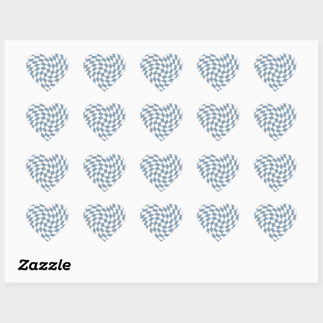 Dusty Blue Wedding Collection Check Chequered    Heart Sticker (Sheet)