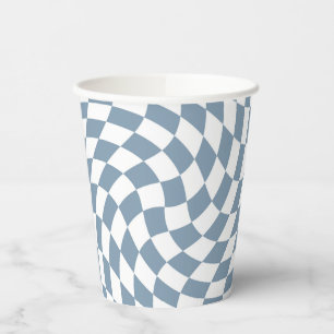 Dusty Blue Wedding Collection Check Chequered   Paper Cups