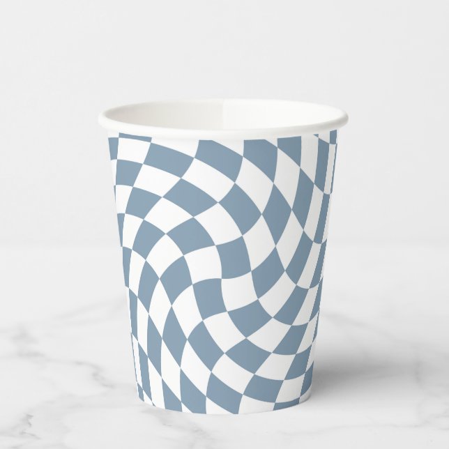 Dusty Blue Wedding Collection Check Chequered   Paper Cups (Left)