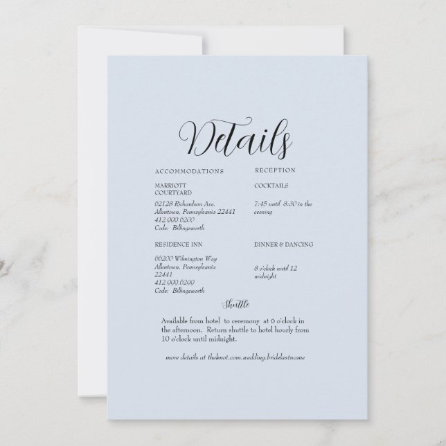 Dusty Blue Wedding Detail Invitation (Front)