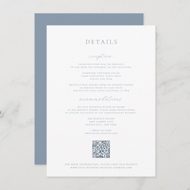 Dusty Blue Wedding Details Card (Front/Back)