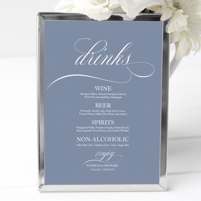 Dusty Blue  Wedding Drinks Bar Menu Sign (Creator Uploaded)