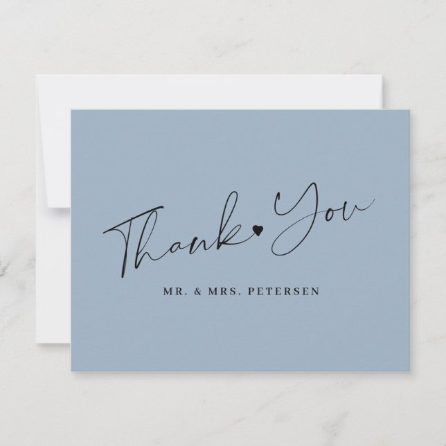Dusty blue wedding elegant script  thank you card (Front)