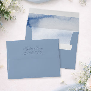 Dusty Blue Wedding Envelope with Watercolor Liner