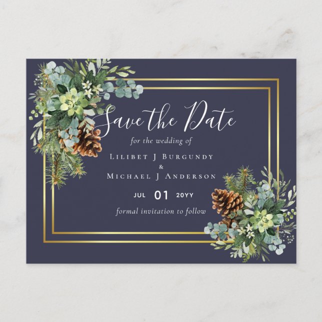 Dusty Blue Wedding Eucalyptus Greenery Budget Postcard (Front)