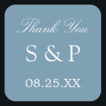 Dusty Blue Wedding Favour Thank You Sticker<br><div class="desc">Dusty Blue Wedding Favour Thank You Sticker,  please personalize with initials of the couple and the date of the wedding,  using the online personalization template before ordering.</div>