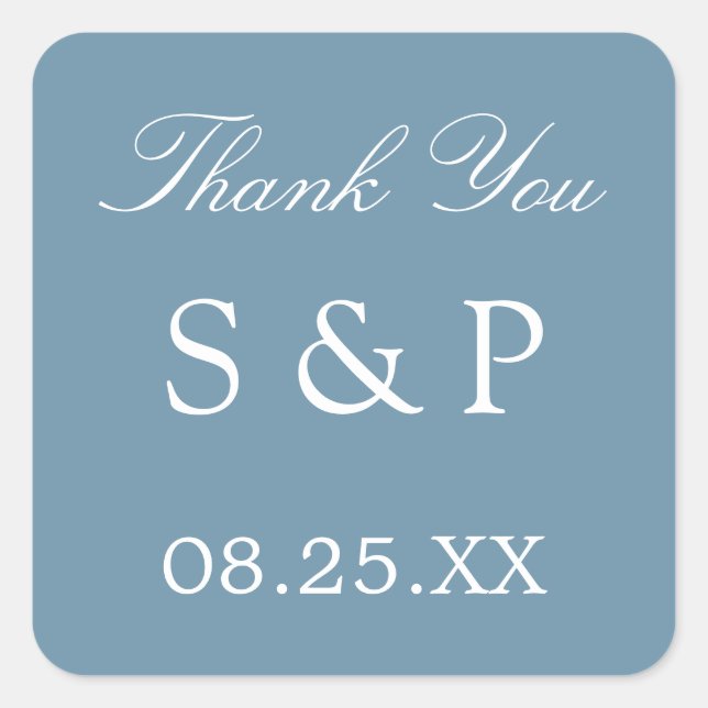 Dusty Blue Wedding Favour Thank You Sticker (Front)