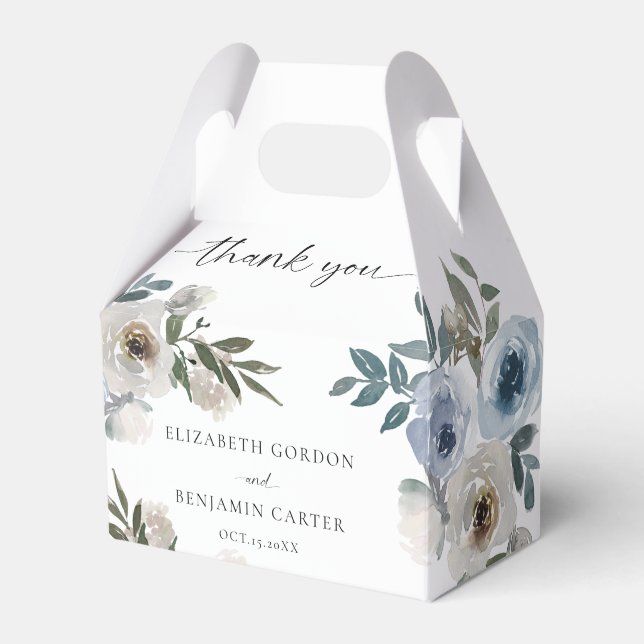 Dusty Blue Wedding Floral Elegant Script Rustic  Favor Box (Front Side)